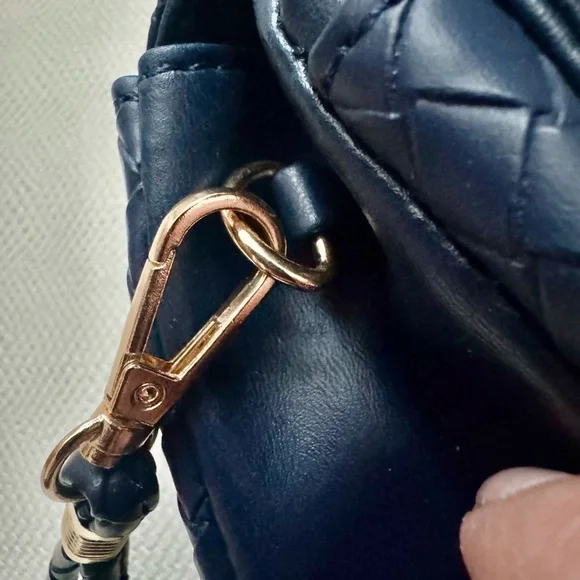 Navy Woven Vegan Leather Crossbody or Wristlet Bag (2 Straps) - Picture 2 of 11